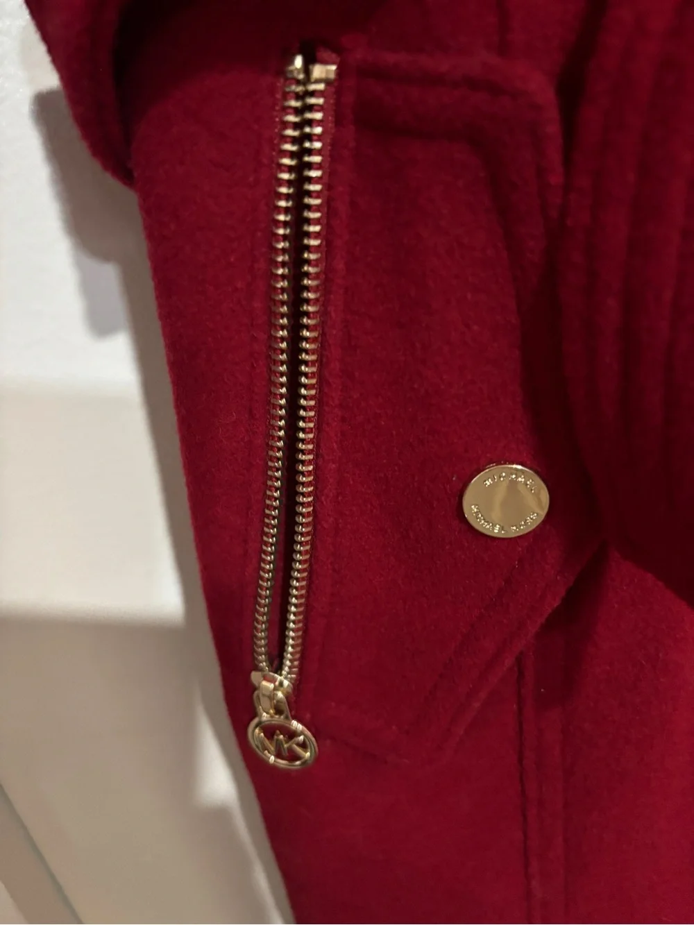 Michael Kors Red Belted Wool Trench Coat with Gold Hardware